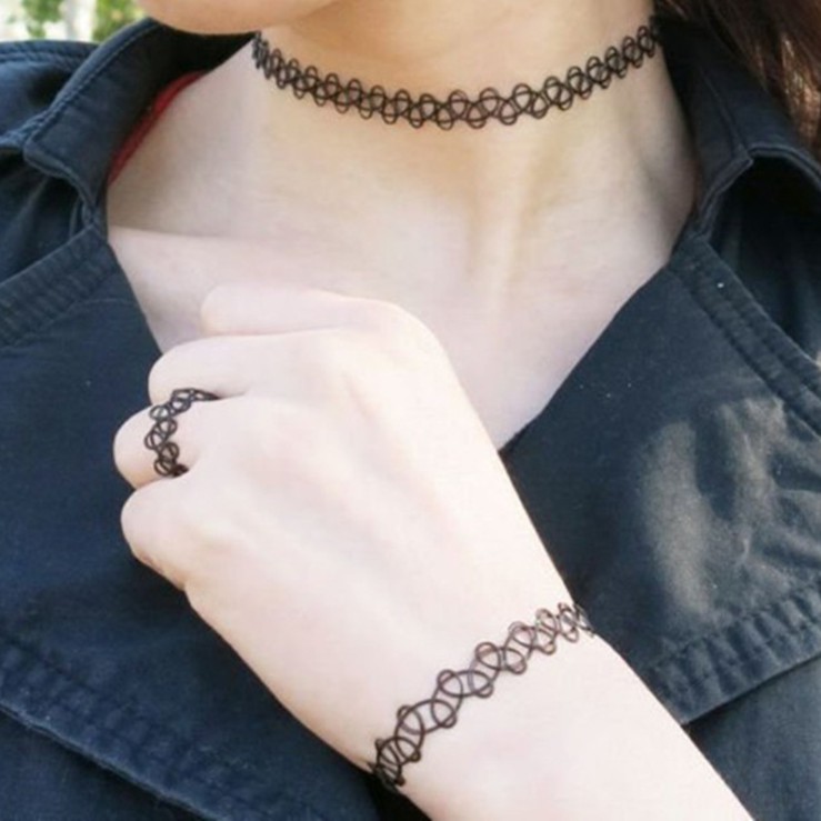 Bộ Choker Đen 3 Món Gồm Vòng Cổ Vòng Tay Và Nhẫn Sang Trọng Cá Tính Dành Cho Nữ Cực Đẹp Giá Rẻ