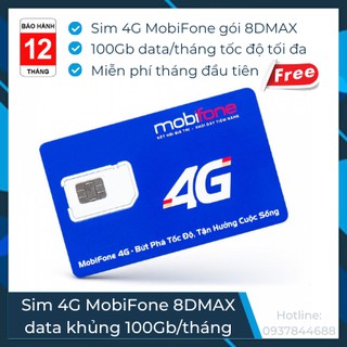 Sim 4g mobifone 8dmax bao xài data khủng 100gb data/tháng, gia hạn chỉ 50/tháng
