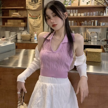 Áo hai dây ZHELIHANGFEI dệt kim dáng ngắn thời trang mùa hè cho nữ