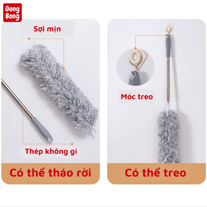 Chổi quét bụi cây phất trần thông minh cán dài 2m8 có thể thu rút gọn điều chỉnh độ dài quét màng nhện tiện lợi
