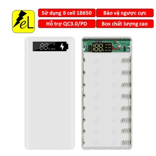 Box sạc dự phòng hỗ trợ sạc nhanh QC3.0, sử dụng 8 pin 18650, bảo vệ ngược cực