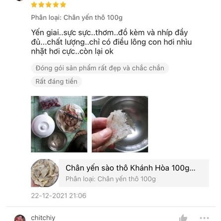 Chân Yến Thô Loại 1 Khánh Hòa 100g Yến Sào Nguyên Chất Cho Bé Yến Thô Ít Lông