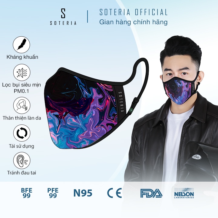 Khẩu trang tiêu chuẩn Quốc Tế SOTERIA Street Style ST296 -Bộ lọc N95 BFE PFE 99 lọc đến 99% bụi mịn 0.1 micro-Size S,M,L