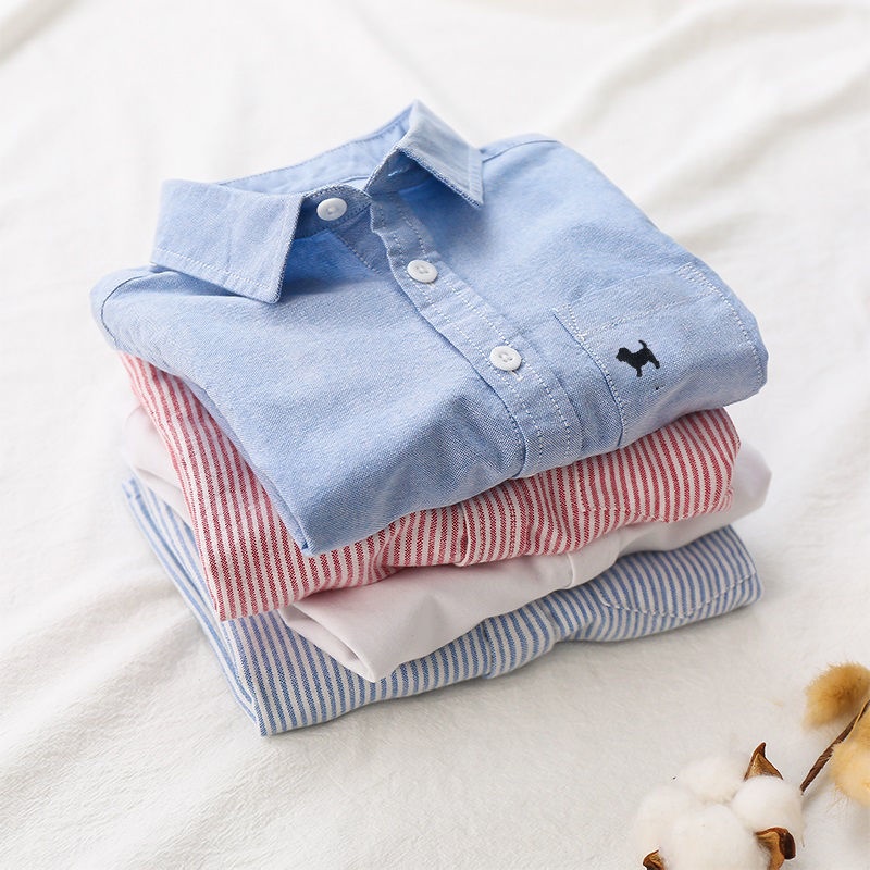 Áo sơ mi vải cotton tay dài màu trơn đáng yêu thời trang xuân thu cho bé trai