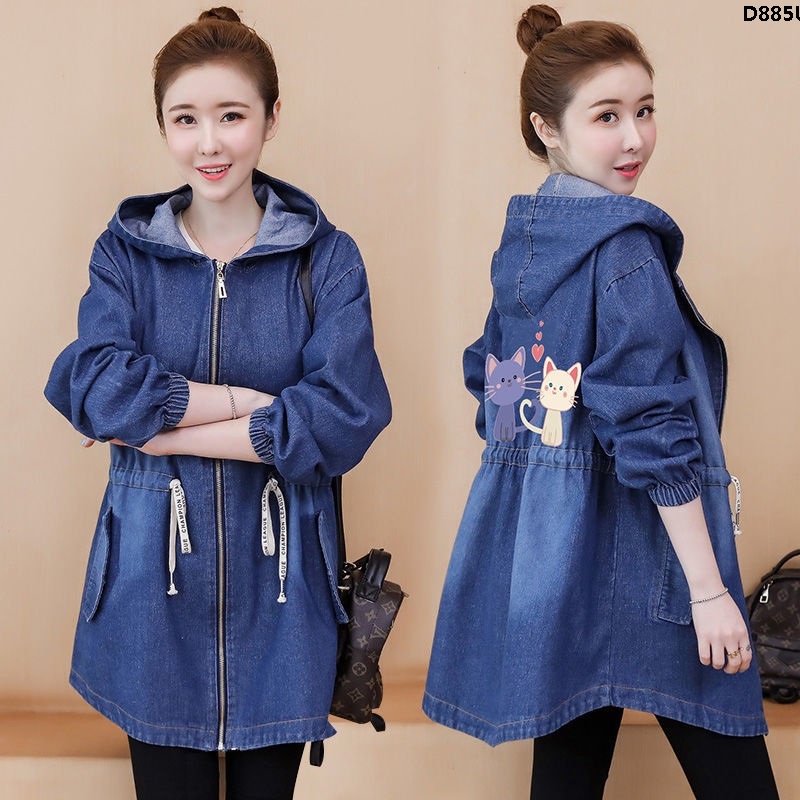 Áo Khoác Denim Chống Gió Tay Dài Cỡ Lớn 2022 Thời Trang Xuân Thu Hàn Quốc Cho Nữ