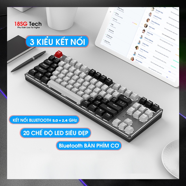 Bàn phím Cơ, Bluetooth Không Dây Pin Sạc K950 LED | phím blue switch cho máy tính pc laptop, điện thoại, máy tính bảng