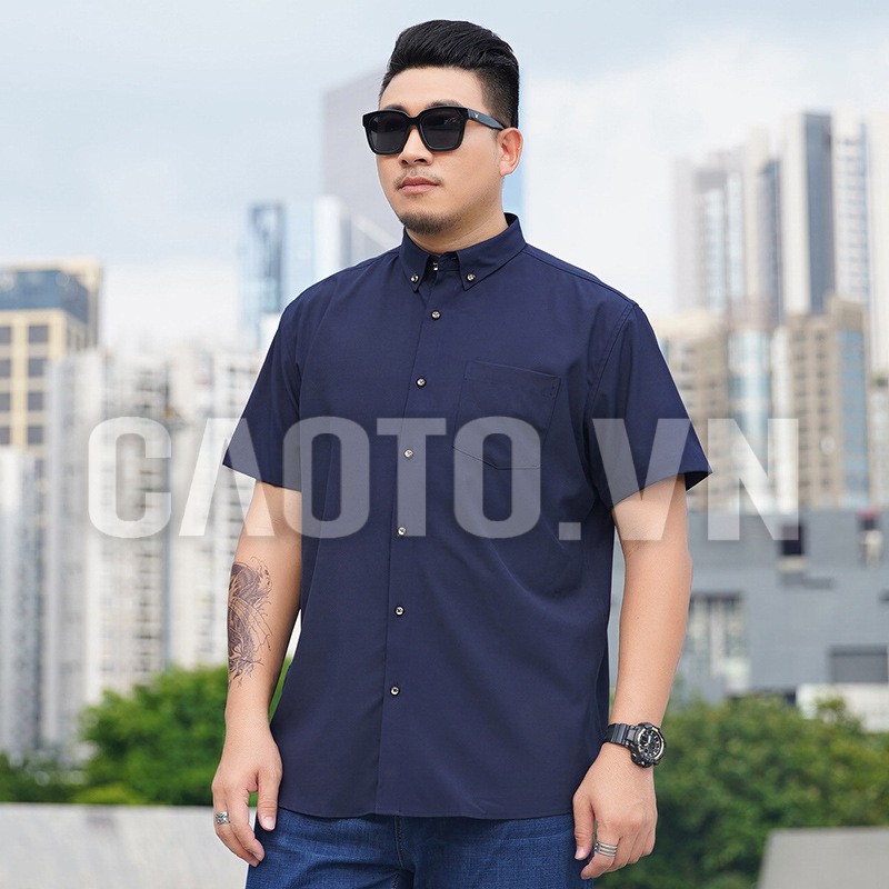 Áo Sơ Mi Trơn Size Lớn Nam Ngắn Tay Xanh Đen – Size 2XL 3XL 4XL 5Xl 6XL 7XL 8XL