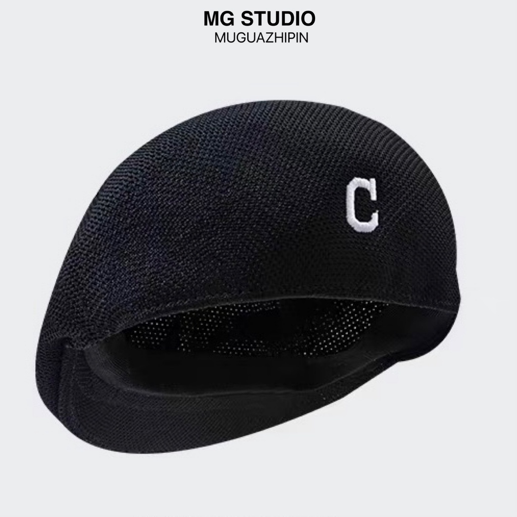 Mũ beret MG STUDIO len thêu chữ cái C 6 màu sắc tùy chọn