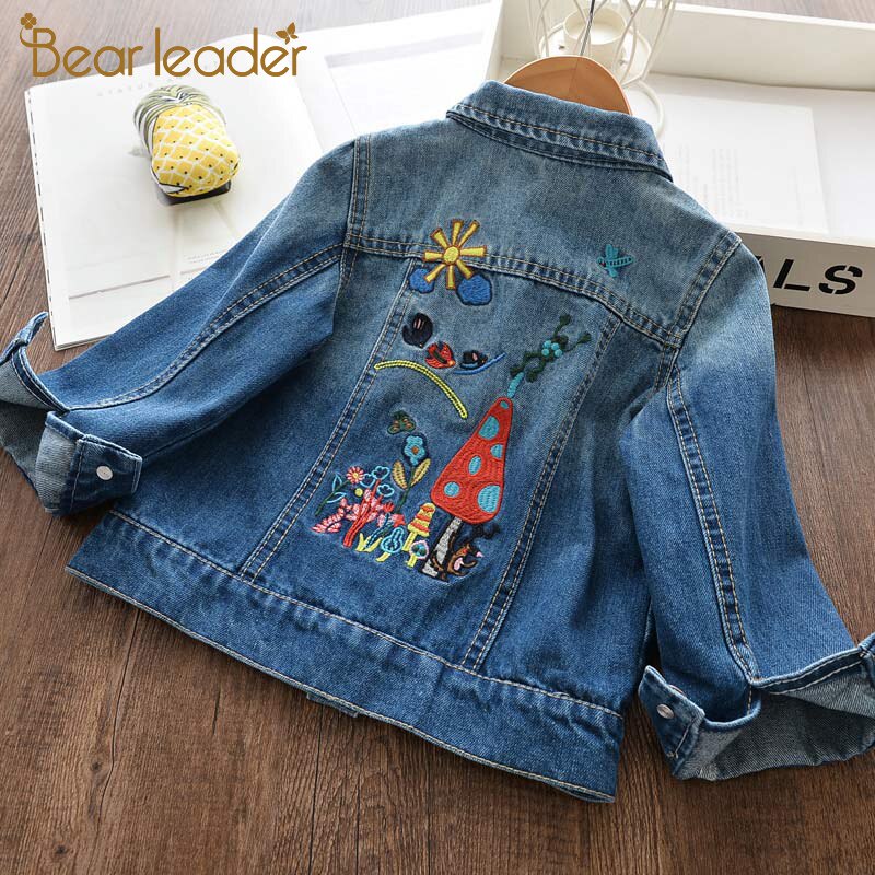 BEAR LEADER Áo Khoác Denim Thêu Hoa Thời Trang Mùa Xuân Cho Bé Gái 3 8 Tuổi