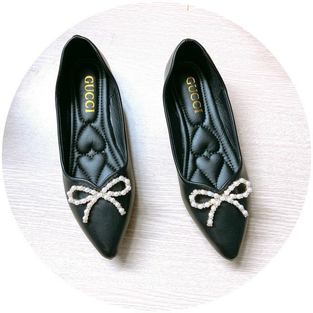 Giày bệt nơ xoắn đính hạt ngọc mũi nhọn | BigBuy360 - bigbuy360.vn