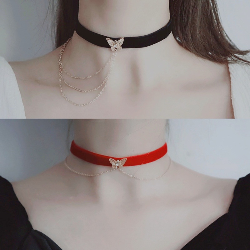 Vòng cổ Hai Lớp Mặt Hình Bướm Phong Cách Hàn Quốc Thời Trang