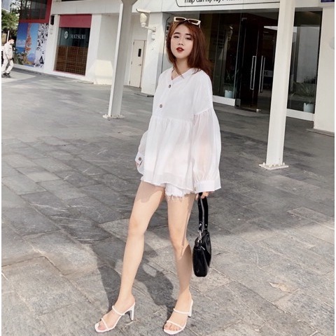 {Amanda}ÁO BABYDOLL VOAN KHUY GIẢ GỖ (ảnh thật/sẵn)