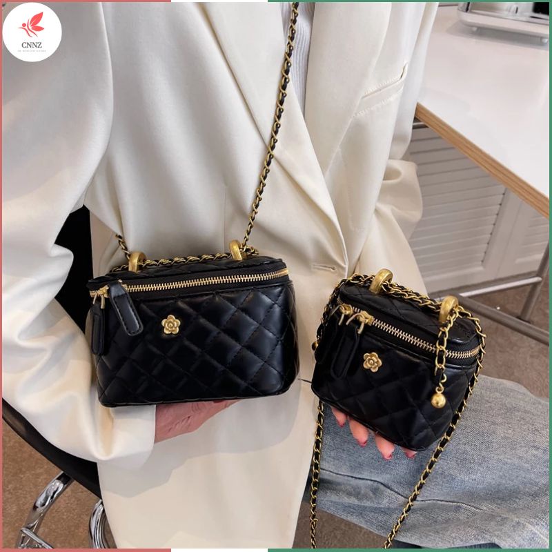 Yufan Túi Xách Đeo Vai Đựng Mỹ Phẩm Cầm Tay Họa Tiết Lưới Hình Thoi Retro Cho Nữ