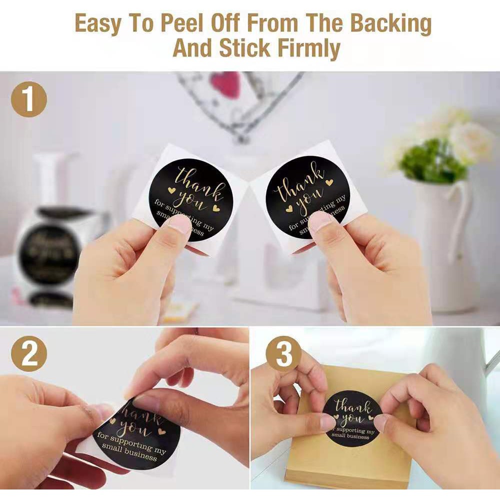 Giá Xưởng - 3.8CM Cuộn 500 Tem Dán Cảm Ơn Nền Đen Tròn Sticker Thank You Dán Qùa Tặng Hàng Hóa xinh xắn