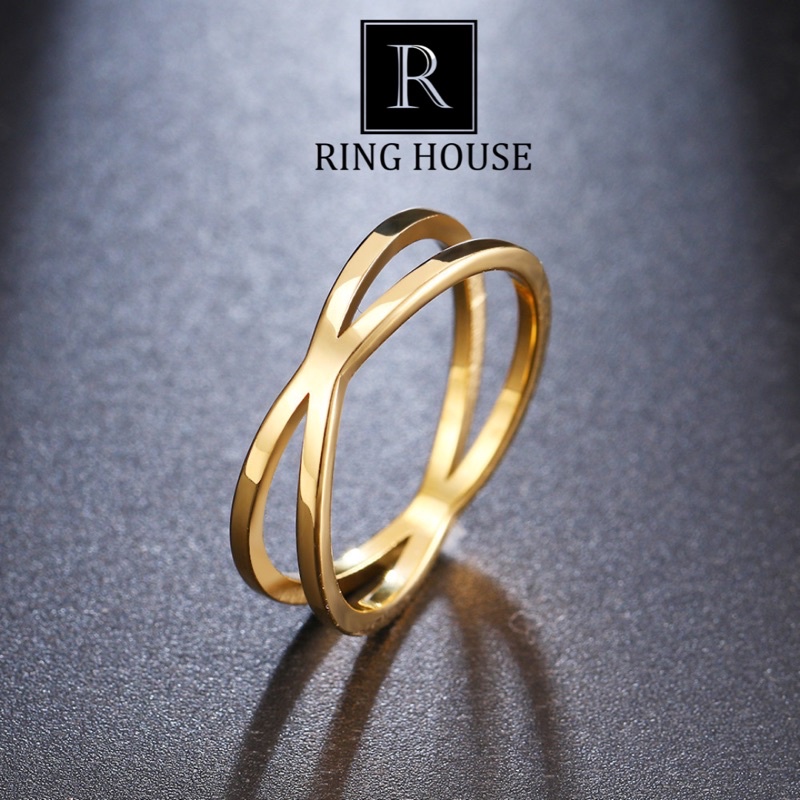 R13 Nhẫn nữ titan không đen gỉ đan chéo đẹp Ring House