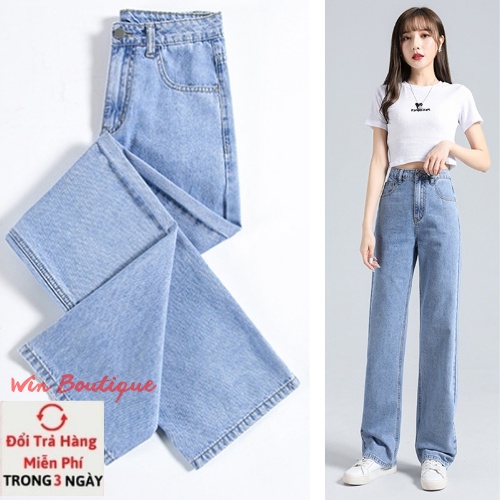 Quần jean nữ ống suông rộng màu be màu xanh màu đen trơn cơ bản cạp lưng cao hot 2022 Win Boutique | BigBuy360 - bigbuy360.vn