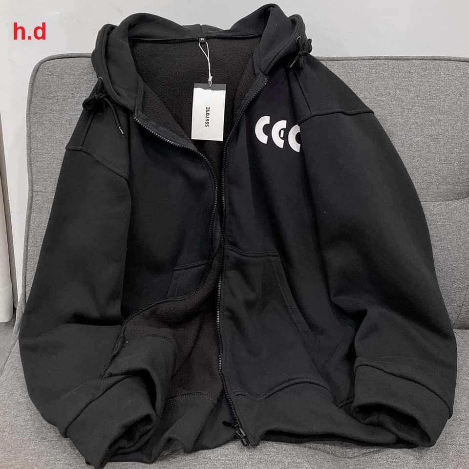 Áo khoác nỉ kéo khoá màu đen CCC, có ảnh thật
