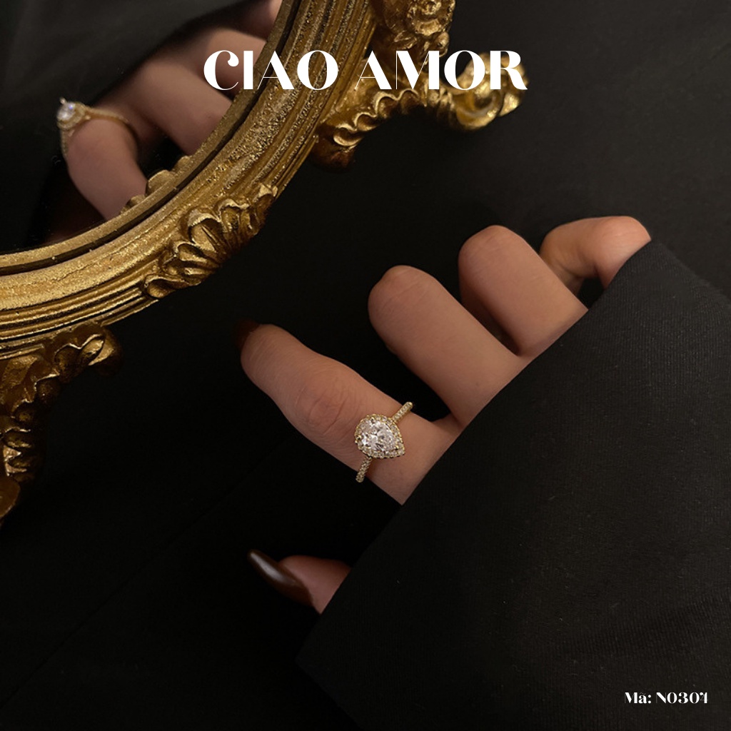 Nhẫn nữ đính ngọc hình giọt nước lấp lánh Trang sức Ciao Amor - N0304