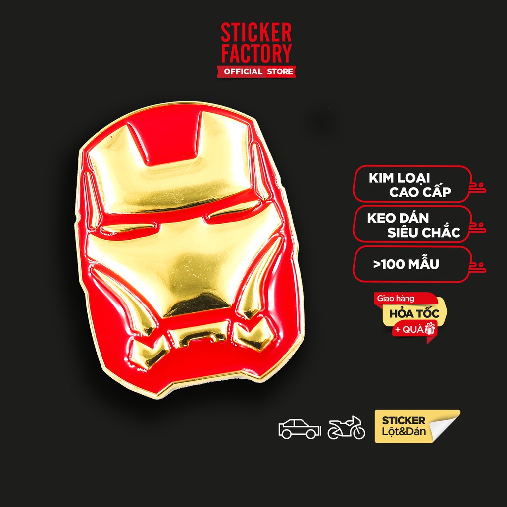 Iron man 3D đỏ vàng - Sticker metal hình dán kim loại - STICKER FACTORY