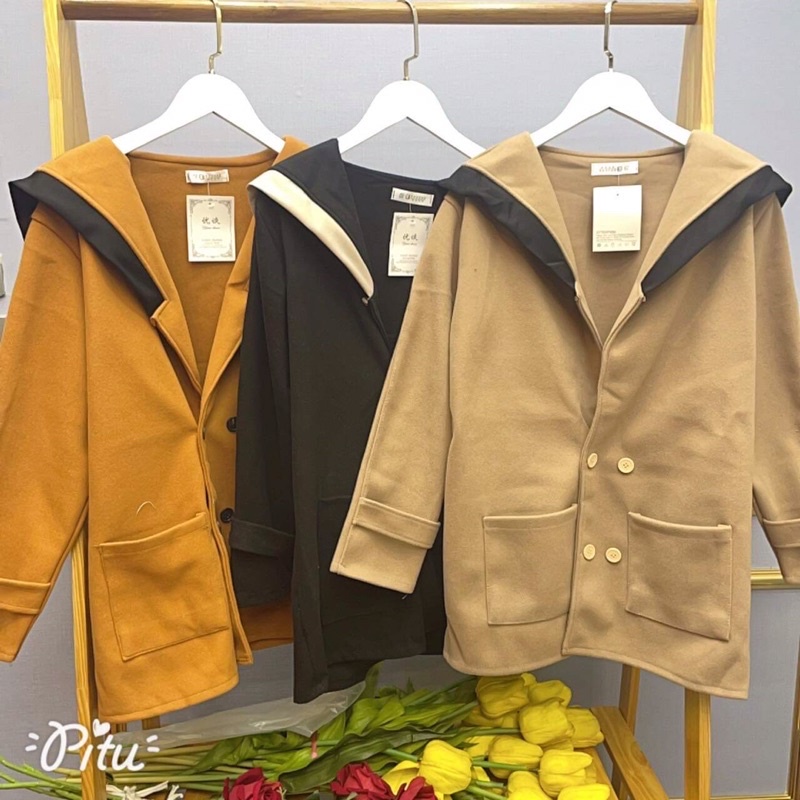 áo khoác dạ thuỷ thủ dài qua Mông hs