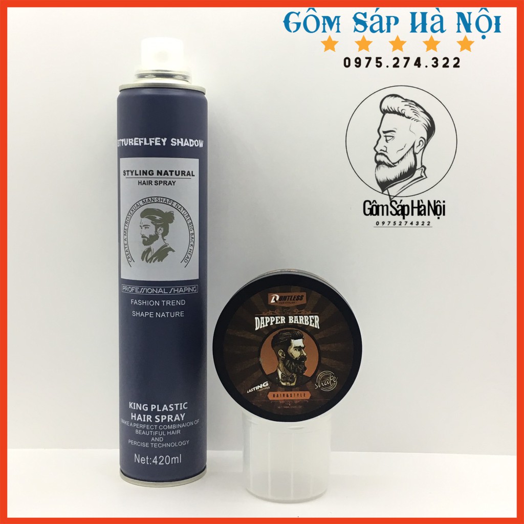 COMBO Gôm Xịt Tóc Butterfly Shadow 420ml-GIƯ NẾP CỤC TỐT + Sáp Vuốt Tóc  DAPPER BARBER