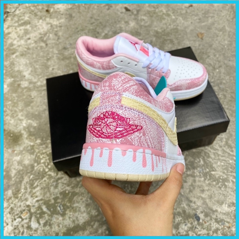 Giày Thể Thao Sneaker Nữ 𝐉𝐨𝐫𝐝𝐚𝐧 Cổ Thấp JD1 Low Màu Hồng Kem Vải Nỉ Cá Tính