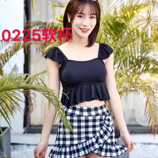 Bikini bèo kẻ caro 2 chi tiết quảng châu 2019 quần váy cạp cao freesize