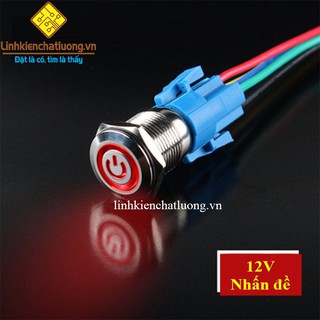 Nút nhấn đề 16mm hợp kim chống nước có đèn 12V màu đỏ kèm đế cắm