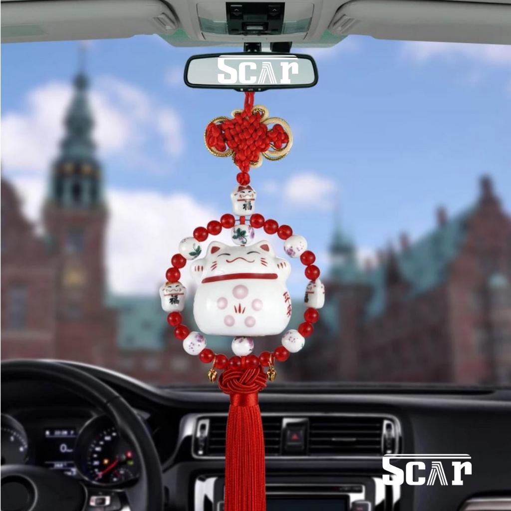 Khánh Mèo Thần Tài May Mắn Maneki Neko Treo Xe Ô Tô Mang Đến Tài Lộc, May Mắn, Bình An
