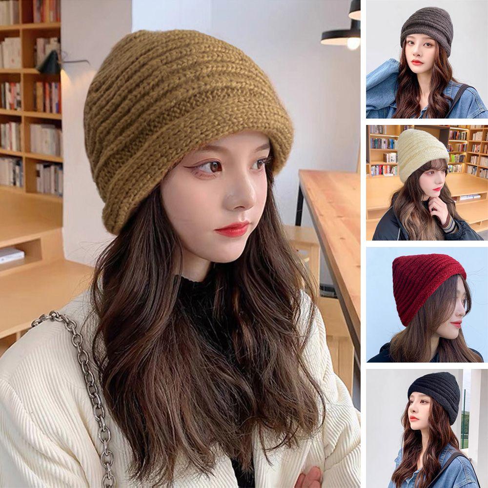 Mũ Beanie Dệt Kim Màu Trơn Dễ Thương Chất Lượng Cao Cho Nữ