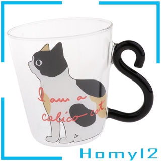 2PCS Cat Pattern Transparent Double-Layer Glass Coffee Mugs & Handle 250ml