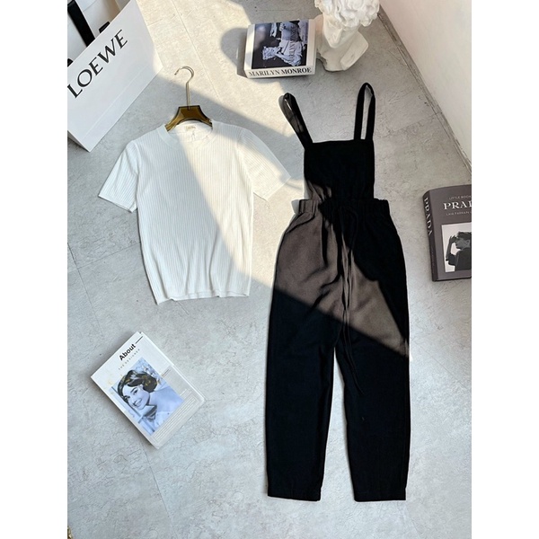 Quần yếm đen dáng dài