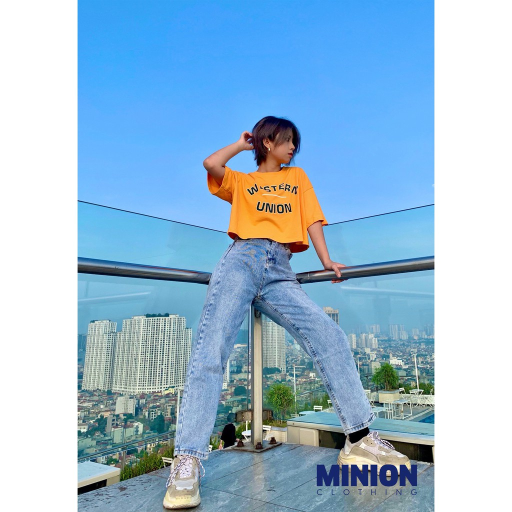 Quần baggy jeans Minion Clothing, cạp lưng cao, phong cách Ulzzang Streetwear Q209