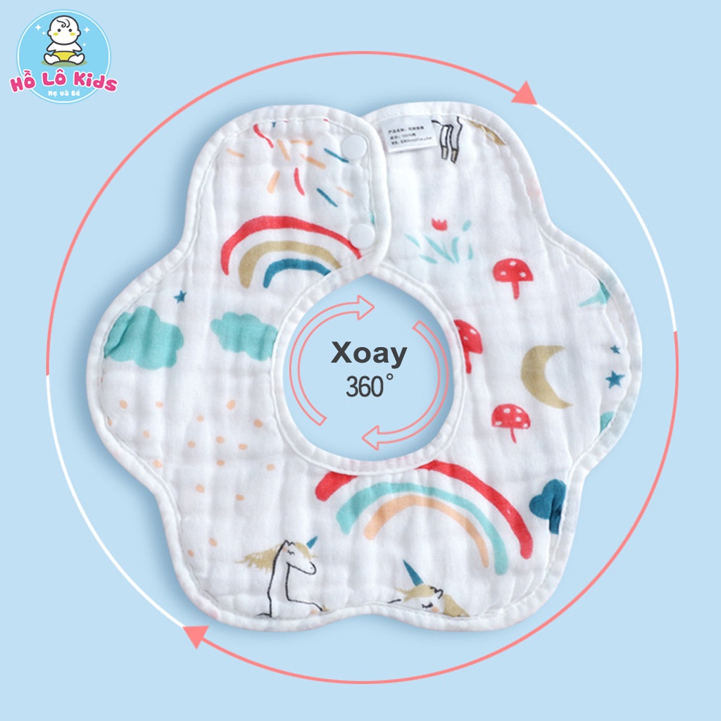 Yếm cho bé tròn xoay vải xô 8 lớp ăn dặm sơ sinh, nhiều họa tiết Hồ Lô Kids