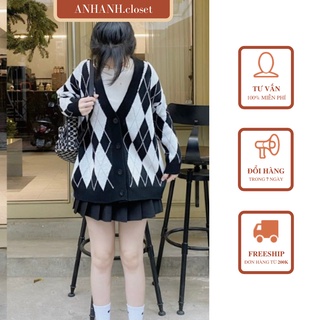 Áo khoác len Cardigan họa tiết áo khoác thổ cẩm hình trám ANHANH.closet