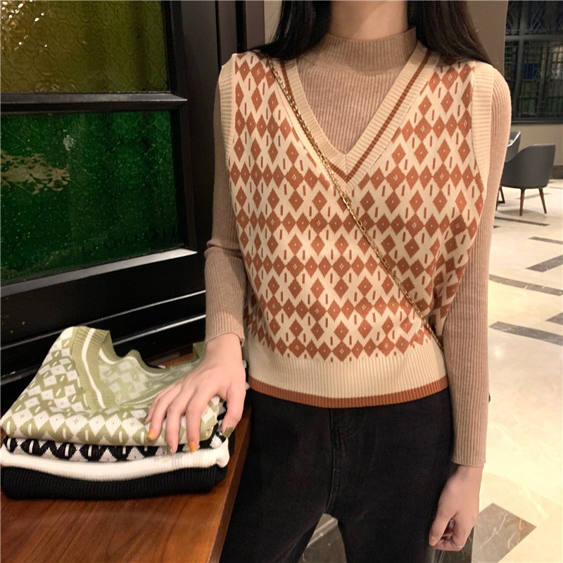 Áo Khoác Dệt Kim Sát Nách Cổ Chữ V Thời Trang Thu Đông Cho Nữ