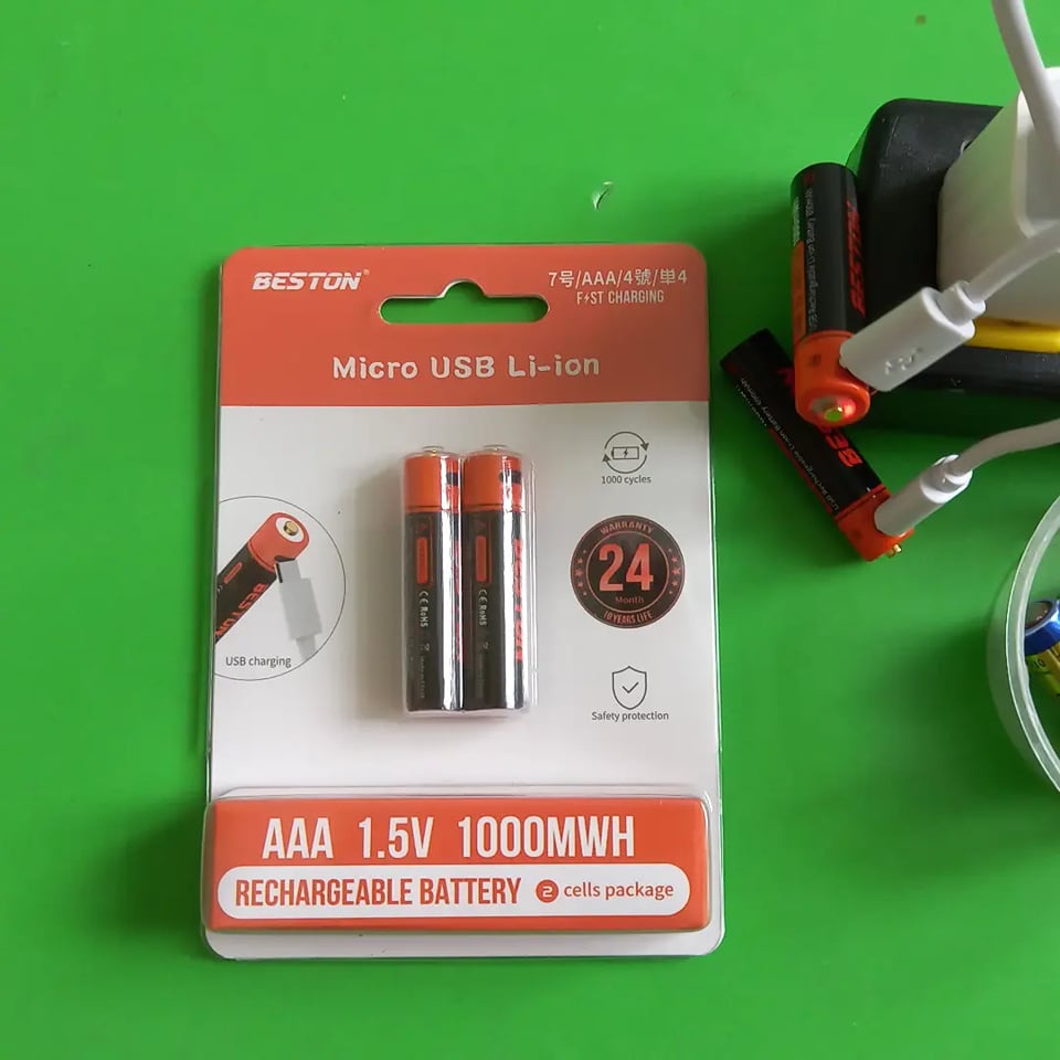 Vỉ 2 Pin đũa sạc AAA Beston 1.5V Dung lượng cao sạc nhanh trực tiếp bằng cổng micro USB | Pin sạc 3A cao cấp