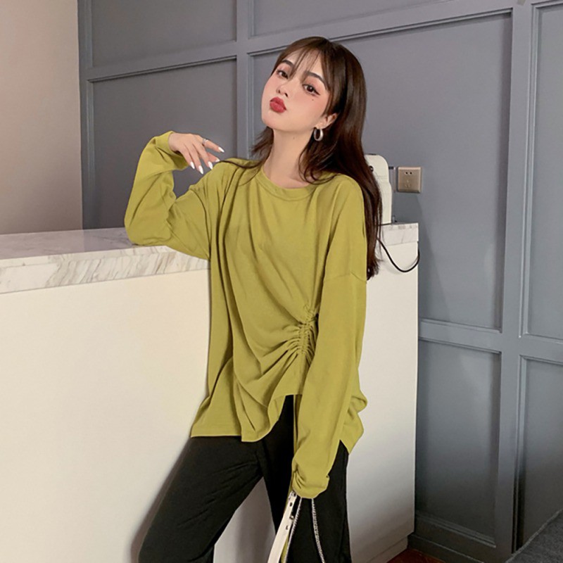 Áo thun tay dài màu trơn dáng rộng thoải mái