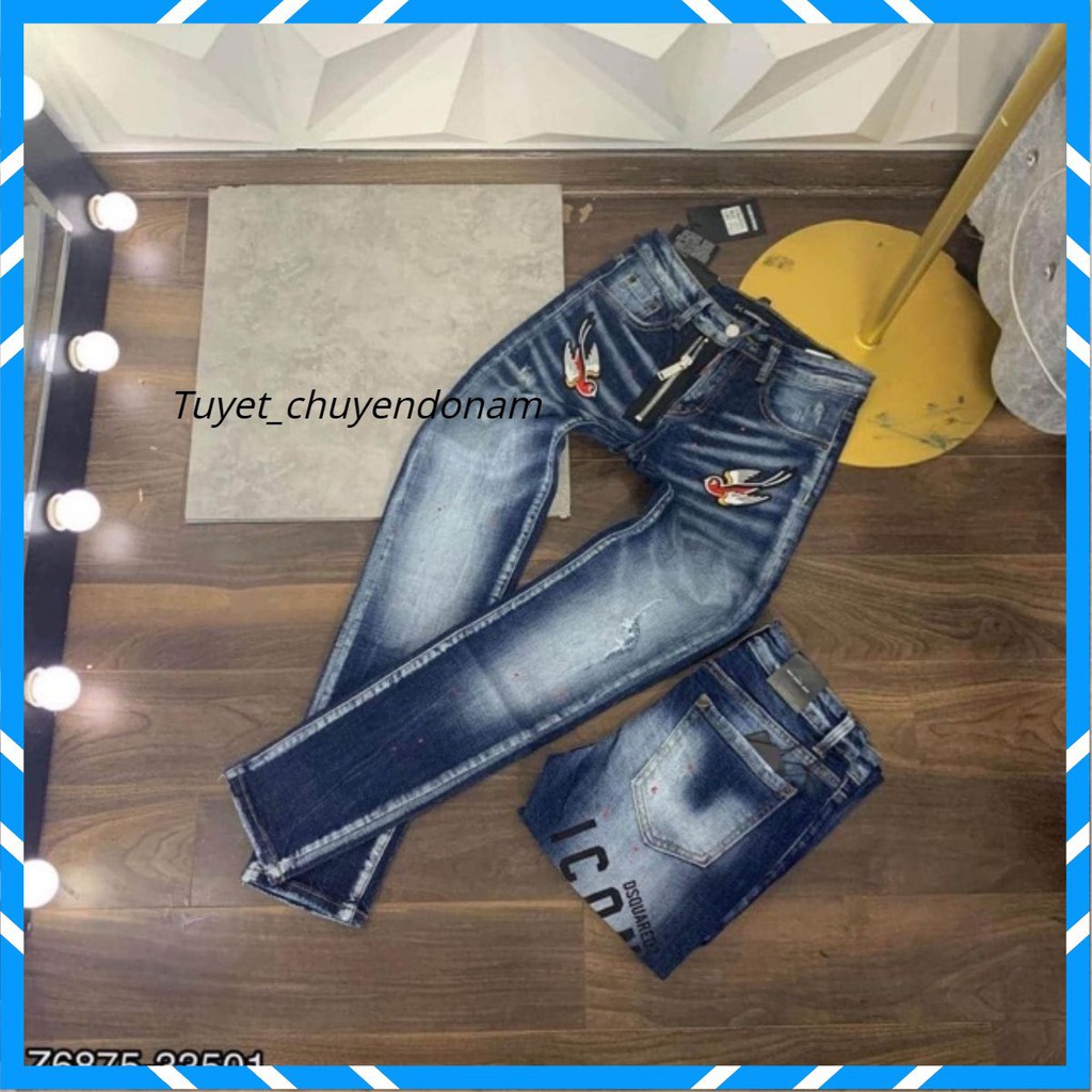 Quần bò DSQ thêu én màu xanh cực đẹp01 ⇞ . *