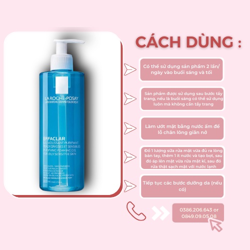 Sữa rửa mặt tạo bọt cho da nhạy cảm La Roche Posay, Gel rửa mặt Laroche Posay 400ml SRM4110