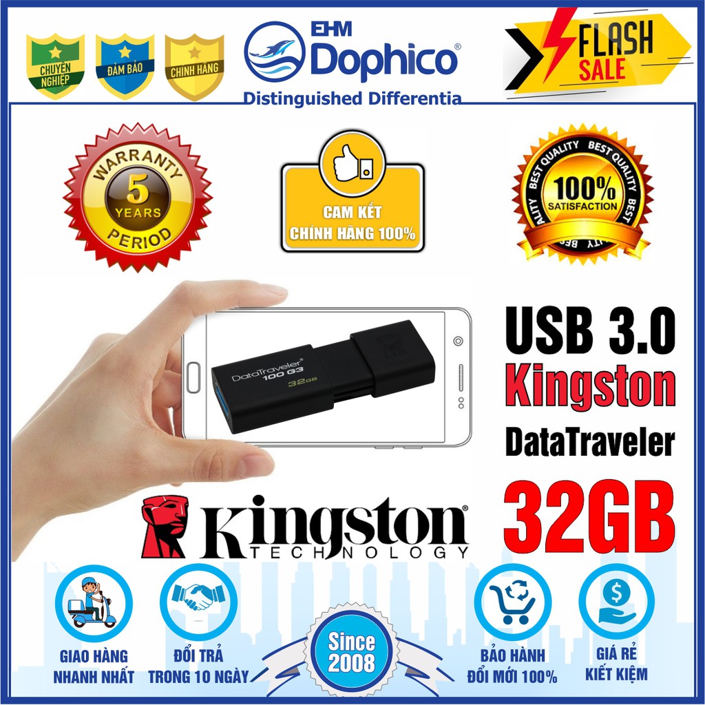 [Mã ELFLASH5 giảm 20K đơn 50K] USB Kingston 32GB – USB 3.0 – DataTraveler 100G3 – CHÍNH HÃNG – Bảo hành 5 năm | BigBuy360 - bigbuy360.vn