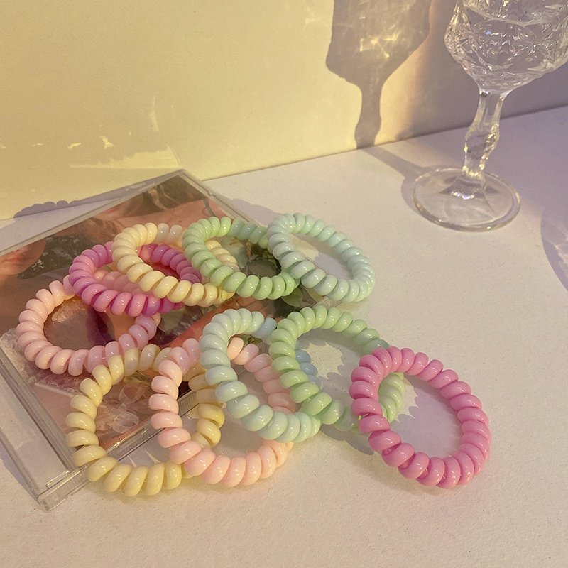 Thun cột tóc hình lò xo màu Pastel phong cách Hàn Quốc