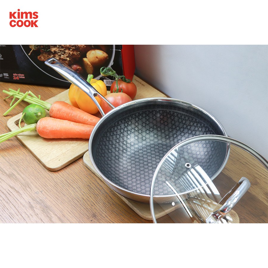 Chảo chống dính 2 mặt sâu lòng inox 304 BLACKCUBE KimsCook dòng noonsong 3 lớp đúc liền đáy liền cào không xước,siêu bền