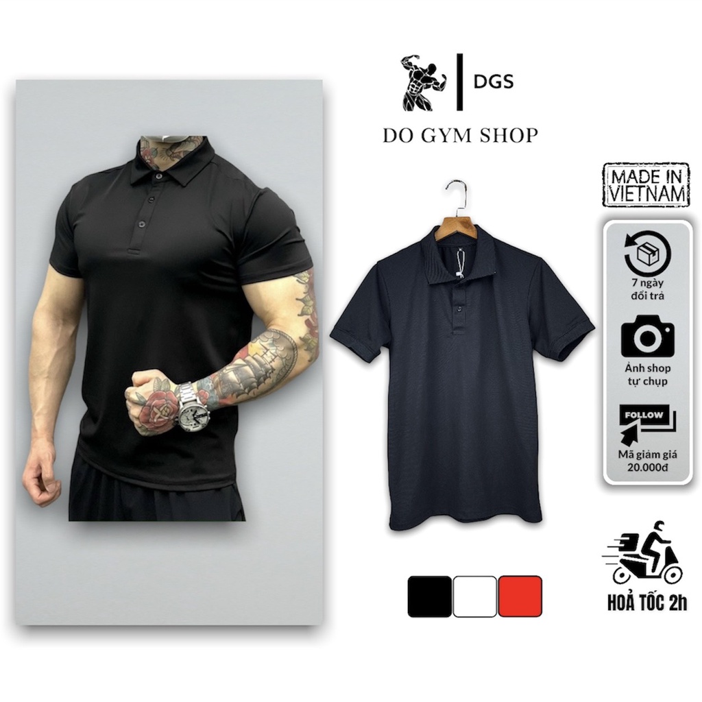 Áo thun Polo Basic tập gym nam DO GYM SHOP polo trơn da cá sấu