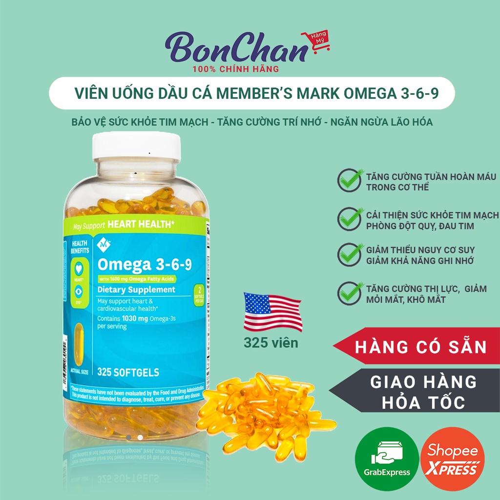 [Hỏa Tốc HCM] Viên uống Member's Mark Omega 3-6-9 Supports Heart Health 325