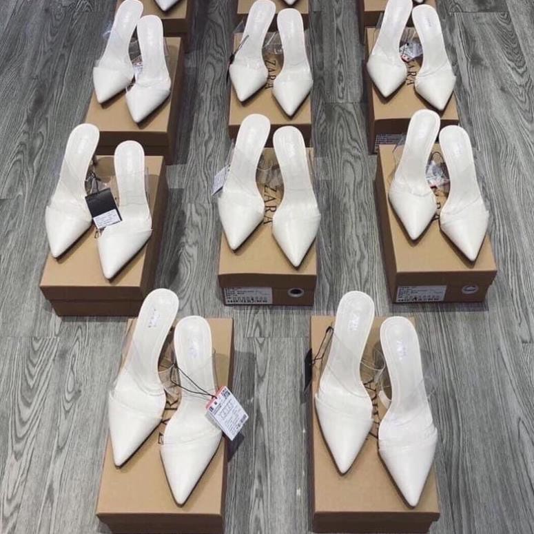 Dép Guốc Nữ Z.a.R.a 5cm - Guốc Cao Gót Thiết Kế Gót Nhọn - Mũi Nhọn Quai Ngang MICA Trong Giay Dep Nữ 2020