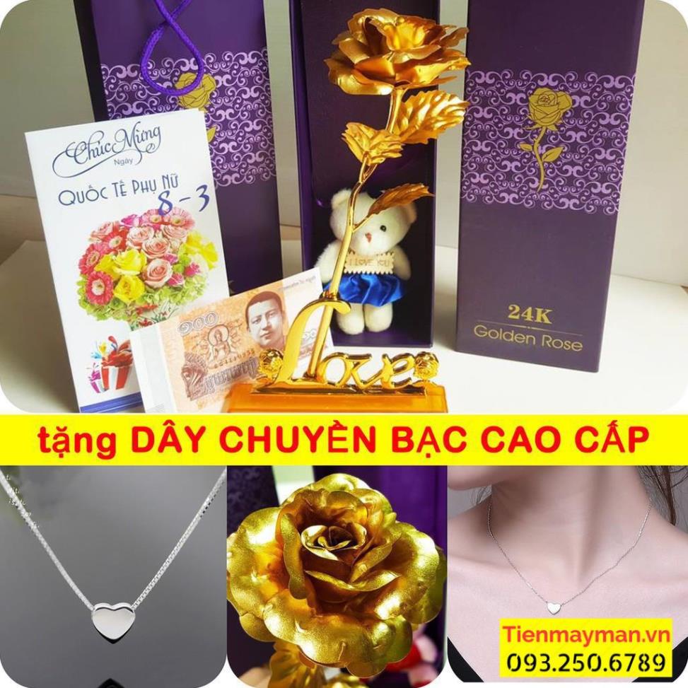 [SALE TUỘT QUẦN] Quà tặng Vip 14/2 8-3 : Combo Hoa Hồng Mạ Vàng 24k sang chảnh 8 món - tặng kèm dây chuyền bạc