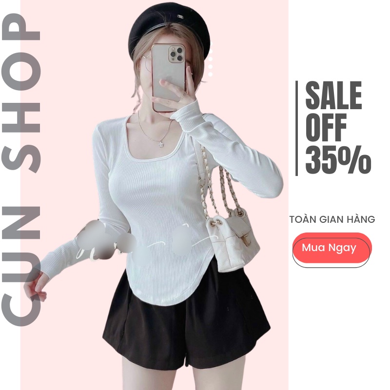 Áo Len Gân Vạt Bâu Ôm Body Kiểu Dáng Hàn Quốc Tay Dài Ulzzang hot hit Vạt Chéo Trễ Vai Dài Tay C030