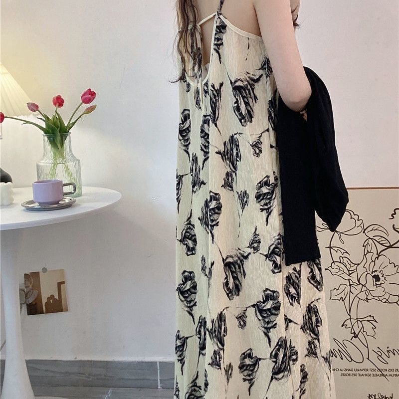 COZOK Bộ Đầm Hoa + Áo Khoác cardigan Dài Tay Xinh Xắn Dành Cho Nữ