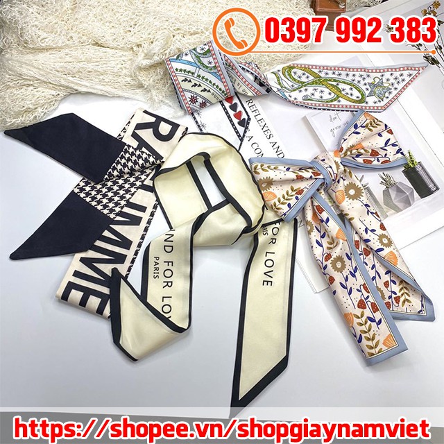 Dây Cột Tóc Lụa Ruy Băng Cột Nơ Xinh Xắn Hàn Quốc - Khăn Turban Quàng Cổ Họa Tiết Nữ Tính Kiểu Dài 100x8 cm